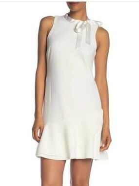 Betsey Johnson White Bow Neck Ruffle Hem Sleeveless Dress Women’s Size 8 NWT*Z16